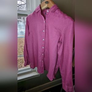 XS 100% linen J.Jill dark pink long sleeve button-down blouse.